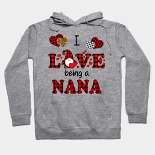 I Love Being A Nana Gnomes Red Plaid Heart Valentine's Day Shirt Hoodie